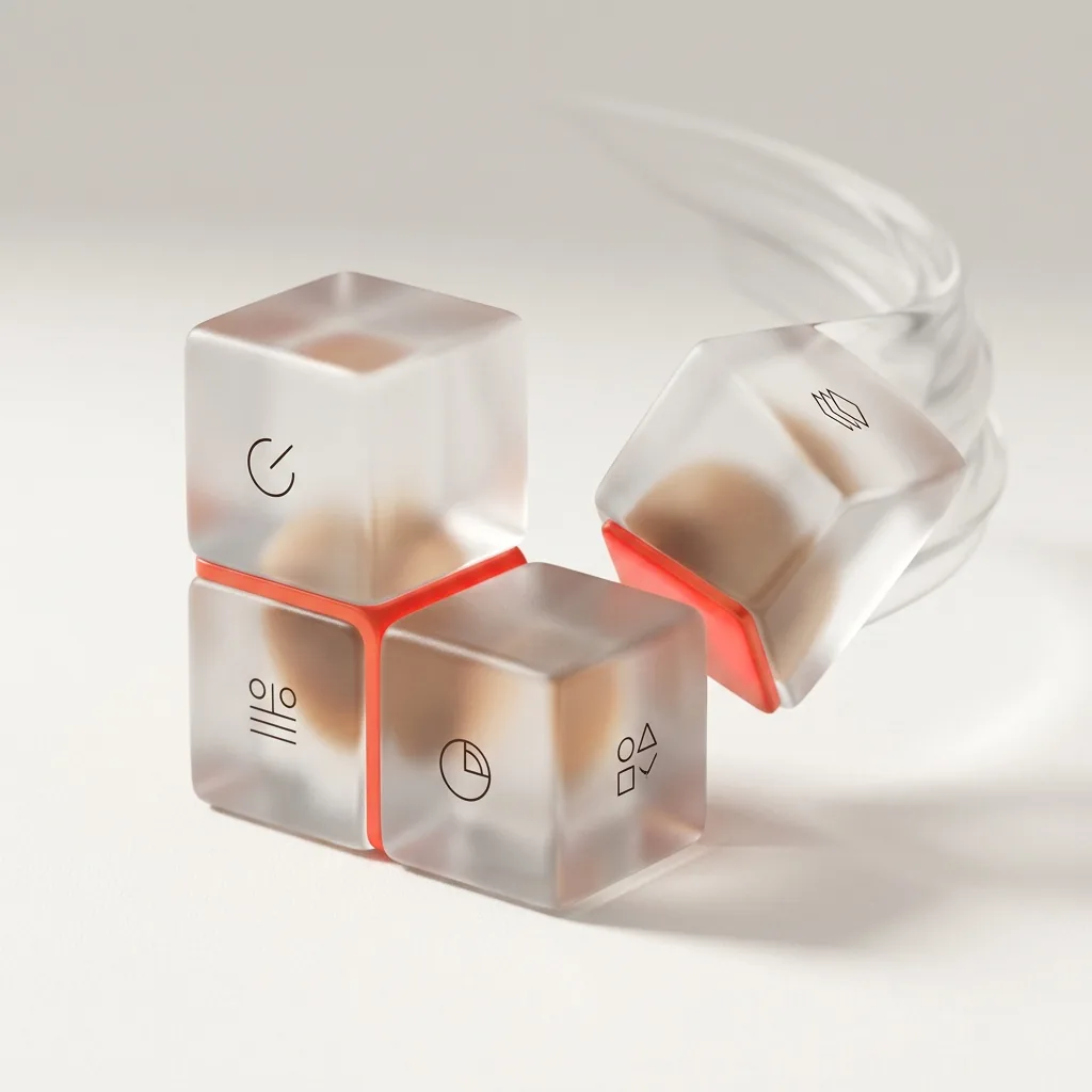 Three frosted glass cubes assembling into a single unit